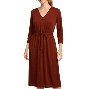 Ava & Viv Women's Rust Orange V-Neck 3/4 Sleeve Midi Dress Plus Size XL